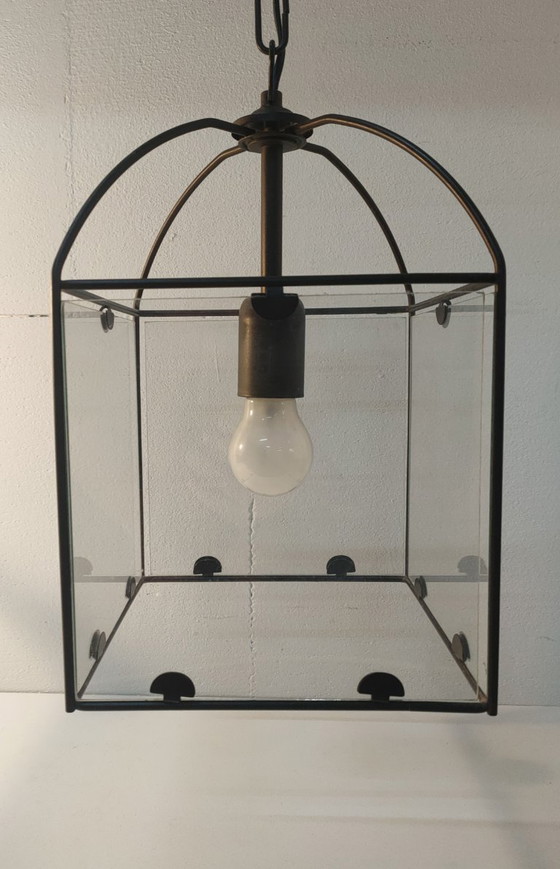 Image 1 of Ensemble de lampes suspendues rétro Amedi en verre/métal des années 90 (1 grande/double) 2 simples.