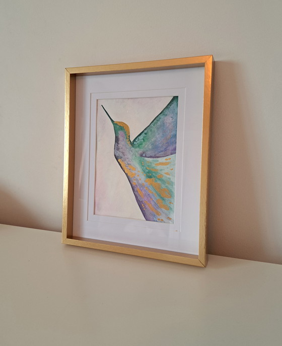 Image 1 of Watercolor painting hummingbird | With frame