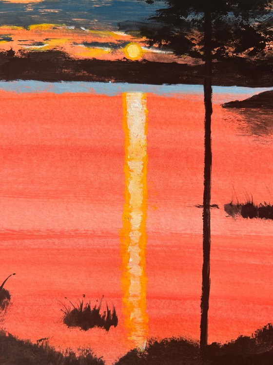 Acrylic 40 x 30 cm twilight on the lake – Fabriano, Wall decoration, Paper (photo 4 of 10)