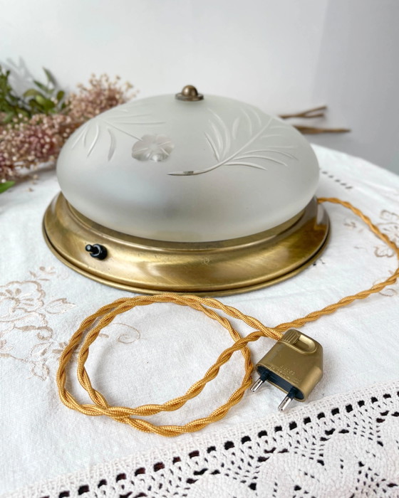 Lampada da Tavolo Vintage con Globo in Vetro Tagliato Antico – Illuminazione, Metal, Textile (photo 10 of 11)