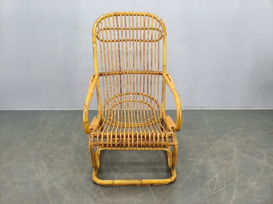 Image 1 of Italiaanse rotan loungefauteuil uit het midden van de 20e eeuw, jaren 60.