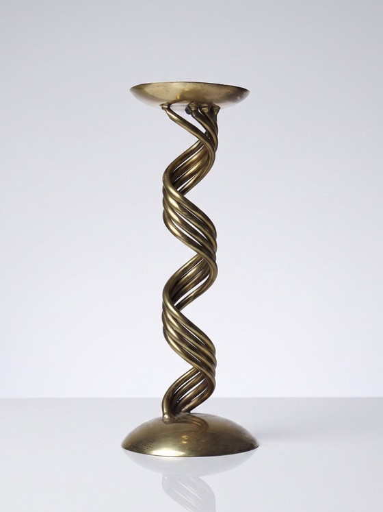 Image 1 of Bougeoir en laiton torsadé "Barley Twist" Mid-Century moderne, 1950-1970