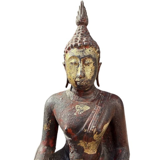Antique Burmese Buddha - Teak Wood & Gold Leaf - 29cm – Sculpture (photo 11 of 12)