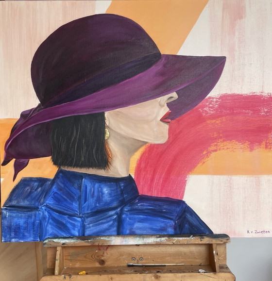 - Lady in Blue - Figurativo Contemporaneo - 70x80x2,5cm - Pittura Acrilica su Tela di Lino – Dipinti e disegni (photo 2 of 5)