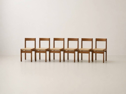 Set aus 8 Skandinavische Esszimmerstühle aus Nussbaum und Leder, 1960er/70er Jahre