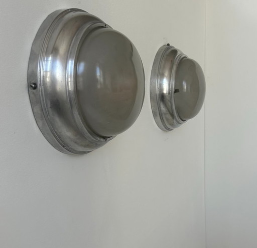 Pair of vintage art deco sconces, chrome and sandblasted glass, France 1930