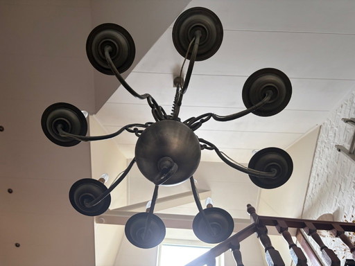 Grand lustre en bronze étamé