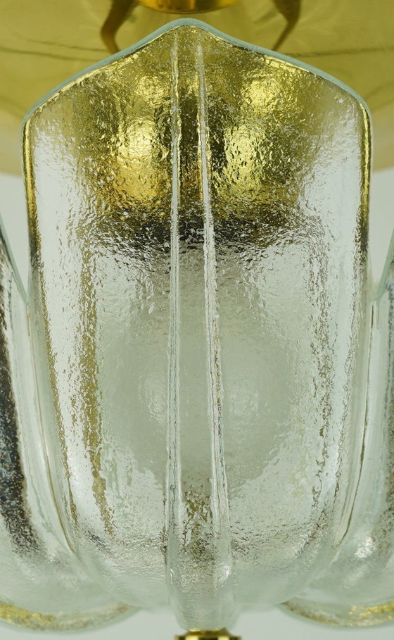 Image 1 of glashuette limburg CEILING LIGHT flush mount model A475 3031 flower-shaped glass shade and brass 1970s