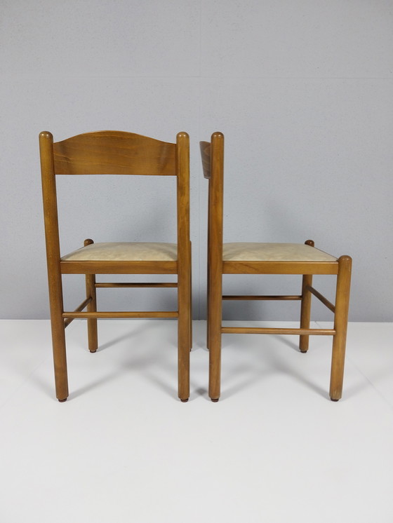 Image 1 of 4 x Vintage Wooden Chairs with Beige Upholstery, 1960s - 70s