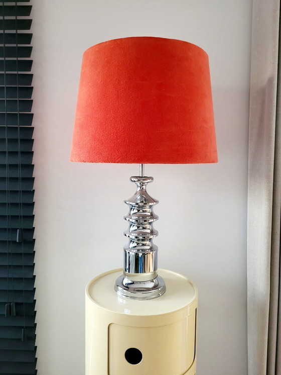 Image 1 of Vintage table lamp Star-Leuchten Cologne (West Germany) chrome & fluveelrode cap