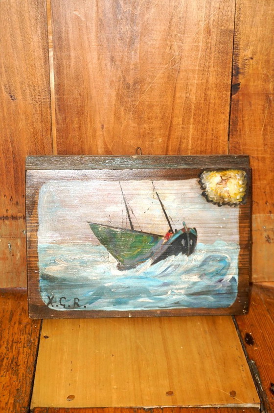Image 1 of early 1900s sicilian ex voto painting * maritime votive folk art * grace received * italian devotional painting on wood