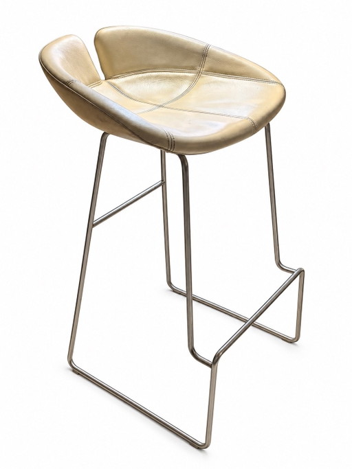 Authentieke Moroso Italiaanse Lederen Barkruk – Ivoor / Crème | Sculpturaal Design