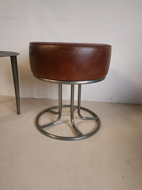 Image 1 of Brown leather pouf