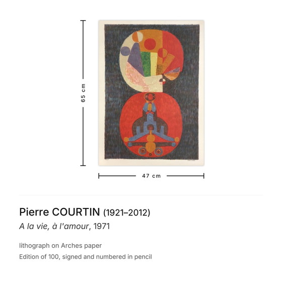 Image 1 of Pierre COURTIN A la vie, à l'amour Signed lithograph 1971