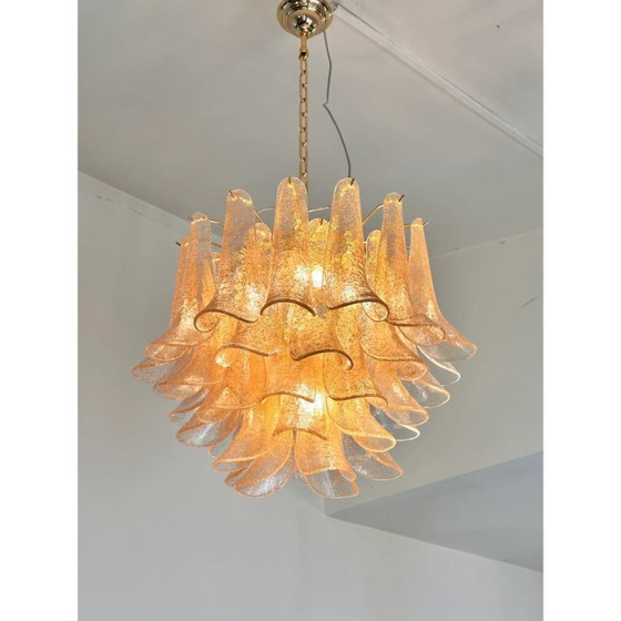 Image 1 of Contemporary Clear and Gold “Petali-Selle” Murano Glass Chandelier in Mazzega Style