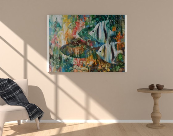 Original Oil Painting Abstract Underwater World Fishes – Paintings & Drawings, Canvas (photo 3 of 11)
