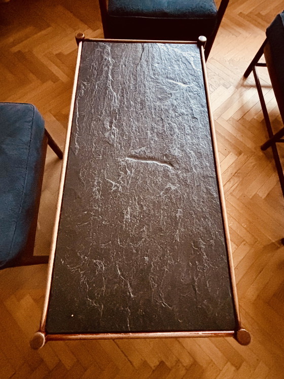 Image 1 of Woonkamerset uit het midden van de vorige eeuw in Ole Wanscher-stijl - teakhout en blauw fluweel