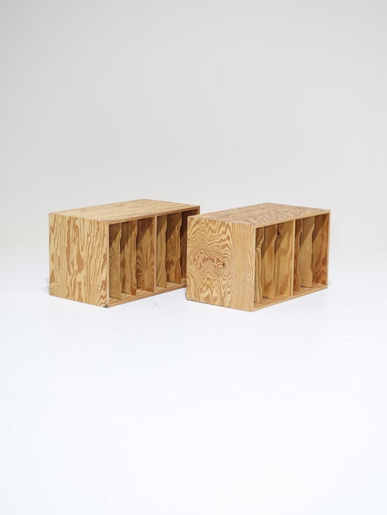 Image 1 of 2 meubles muraux pour disques vinyles, en pin, style vintage danois