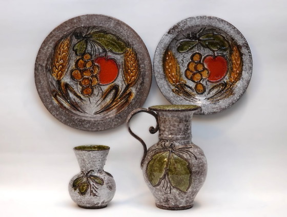 Image 1 of 2 vazen + 2 wandborden - Ruscha 