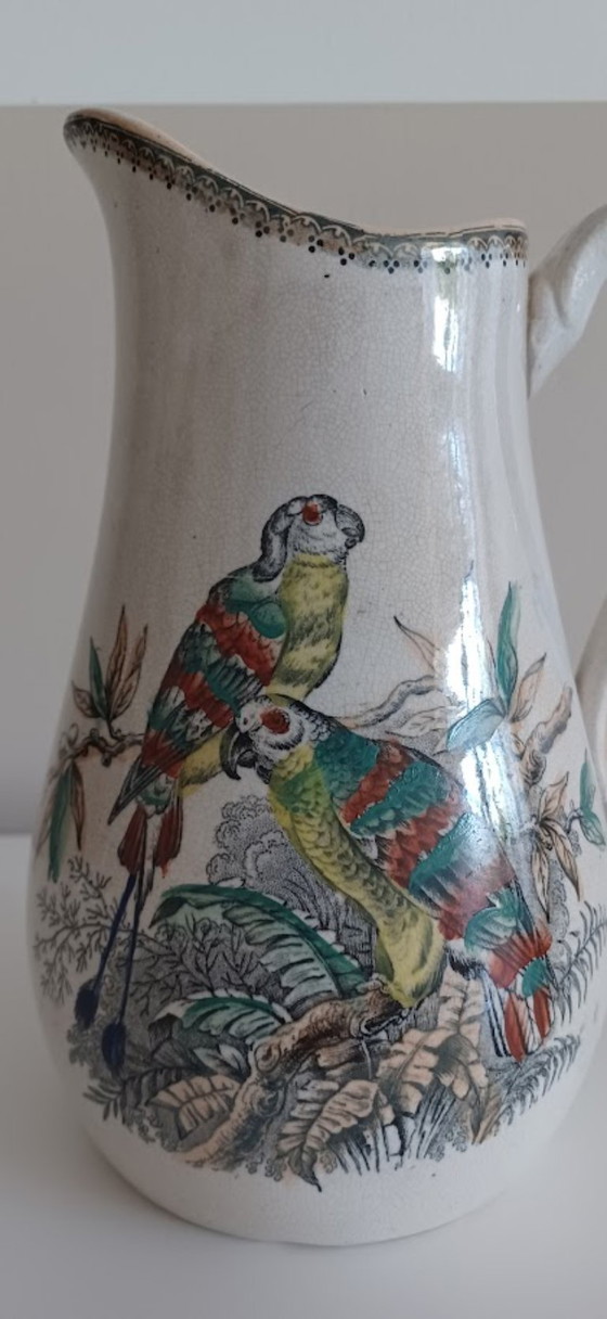 Image 1 of Vintage ceramic jug with hand-painted bird decoration - Southern European