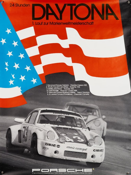 Porsche 24h Daytona 1977 – Original Vintage Porsche Poster by Werbeagentur Strenger – Mid-Century Modern – 102x76 cm – Paper