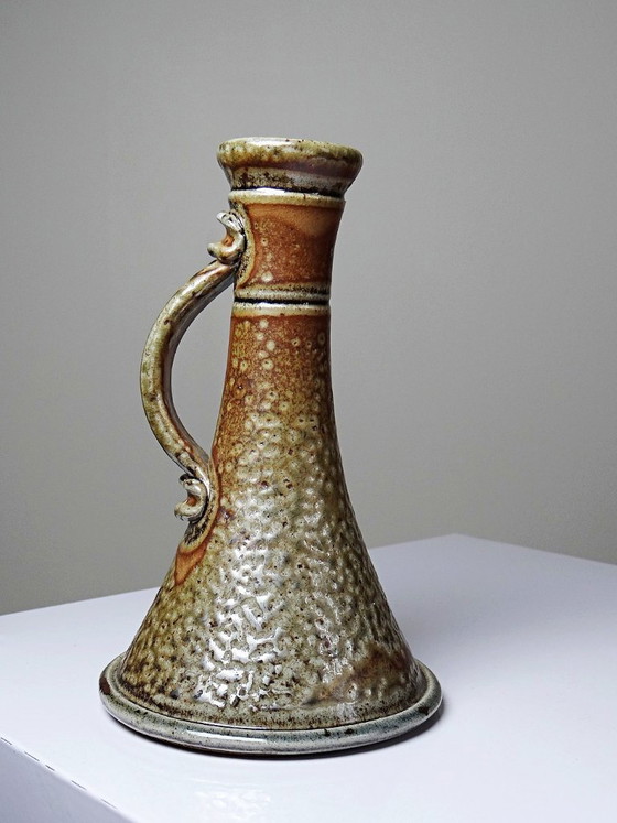 Image 1 of Vintage glazed stoneware candlestick or bud vase signed Le Don