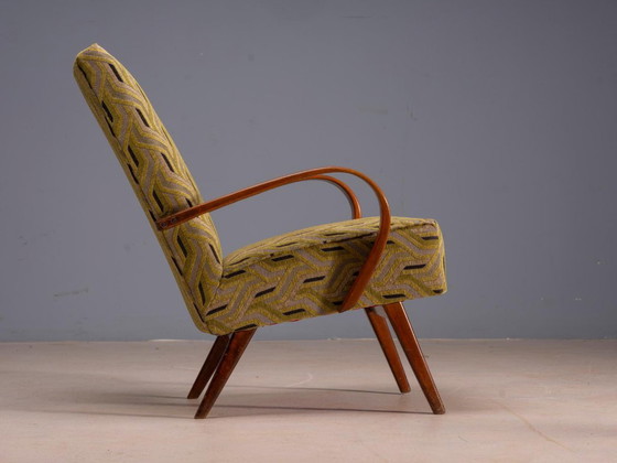 Restored Bentwood Armchairs by Jaroslav Šmídek, Pair, Czechoslovakia, New Beige & Yellow Upholstery, 61 × 82 (photo 5 of 7)