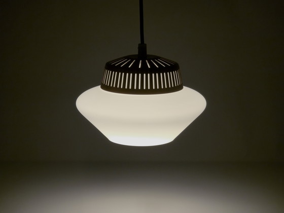 Image 1 of Rare 1950s Vintage Opal Arch Pendant Light By Svend Aage Holm‑Sørensen — Danish Mid-Century Modern Pendant Lamp.