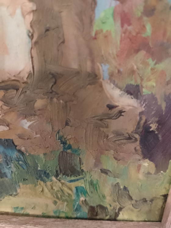 Image 1 of Antiek olieverfschilderij op paneel, Provençaals landschap, P. Durand, jaren 1940-1950