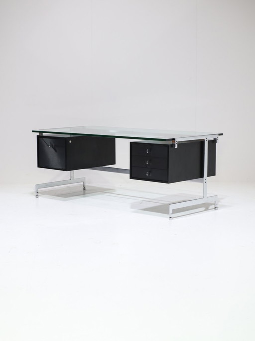 Preben Fabricius and Jørgen Kastholm desk black chrome glass 1960s