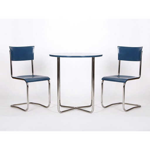 Paire de tables vintage avec 2 chaises en acier nickelé, République tchèque 1930