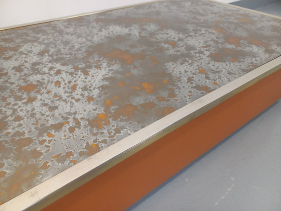 Image 1 of Tavolino vintage in vetro eglomato, cromo e pelle degli anni '70