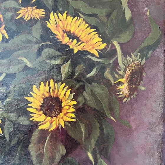 Image 1 of Antike XL Gemälde Sonnenblumen Ölfarbe M. Bertels 1920s