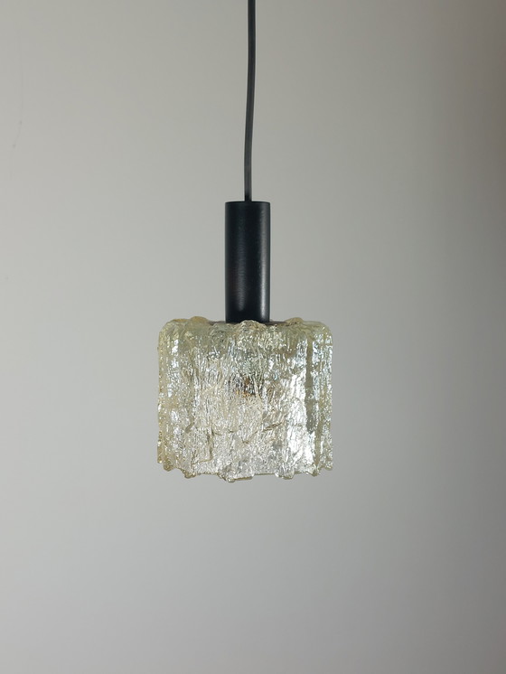 Image 1 of Mid Century Vintage Ice Glass Lamp Pendant Lamp 60s