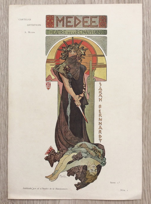Original Alphonse Mucha Chromo Litho Poster 'Medee'