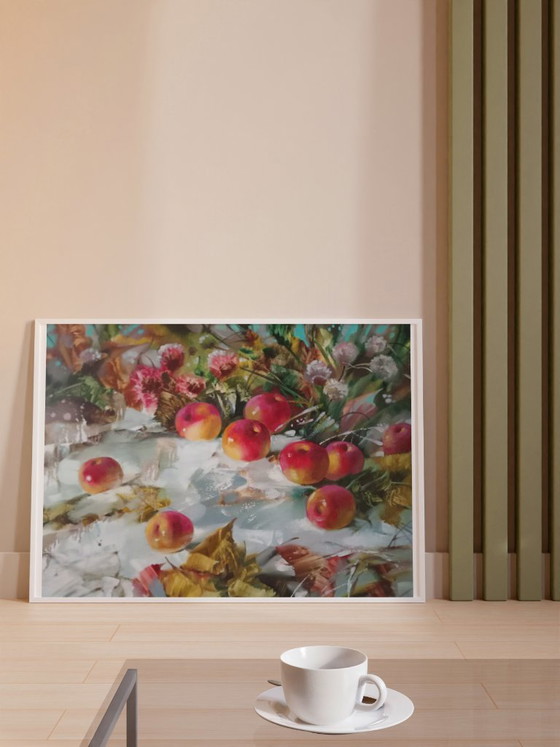 Original Ölgemälde Abstrakter Expressionismus Fruchtstillleben Äpfel im Schnee – Gemälde & Zeichnungen, Canvas (photo 3 of 8)