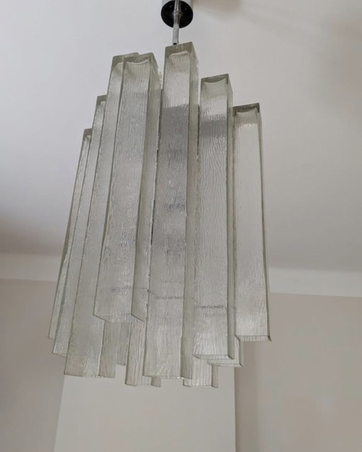 Vintage Murano Glass Doria Leuchten Chandelier - MCM 12 crystals Chandelier Chrome