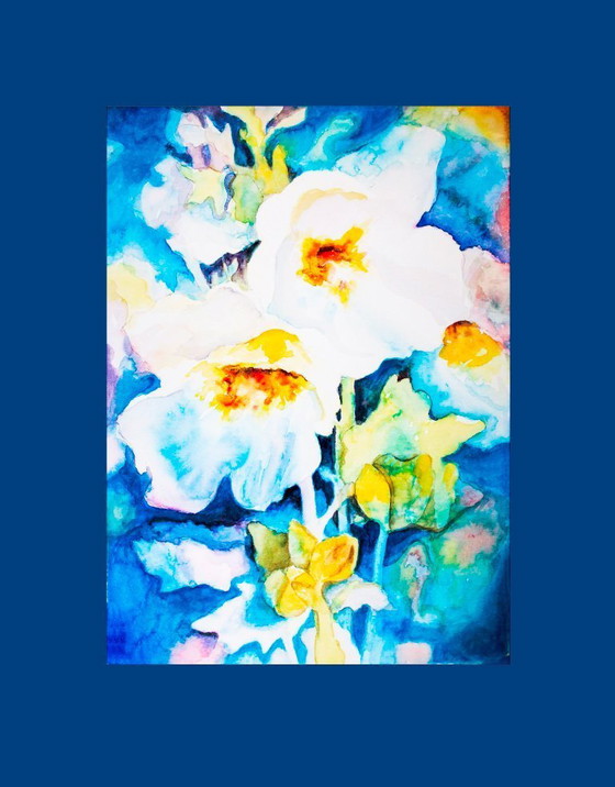 Image 1 of Original watercolor with flowers. Flower painting. Watercolor flowers. New.