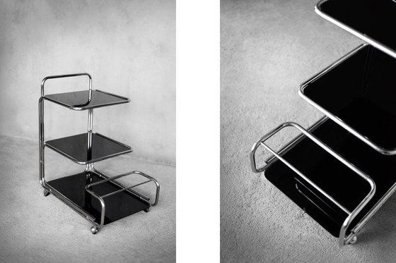 Image 1 of Vintage Mid-Century German Modern Bauhaus Chrome & Glass Serving Trolley or Bar Cart, 1960s