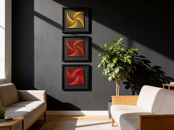 Image 1 of 3D-gedrucktes geometrisches Spiralkunstwerk – Seiden-PLA auf Leinwand – Gerahmte, limitierte Auflage (2026)