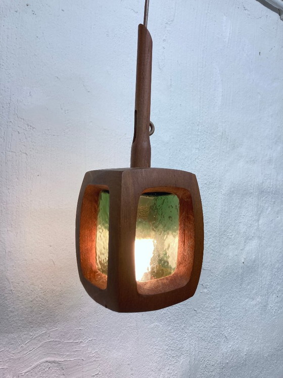 Image 1 of Small pendant lamp made of teak and glass by AB Stilarmatur, Tranås, Sweden, 1960s