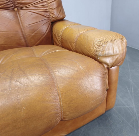 Image 1 of Canapé trois places en cuir cognac italien, style milieu du XXe siècle, années 1970
