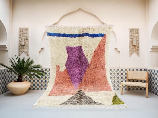 Tapis berbère beni ourain marocain tissu main à motifs colorés 250/150 cm