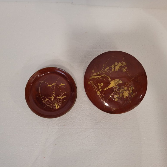 Image 1 of (10) Piatti con scatola, lacca urushi-e, periodo Showa, XX secolo - Giappone