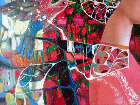 Original Oil Painting Abstract Expressionism Symbolism Girl Strawberry Ice Cream – Paintings & Drawings (photo 6 of 9)