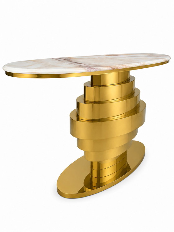 Contemporary Console Table, Side Table, Brass and Gold Marble (photo 3 of 9)