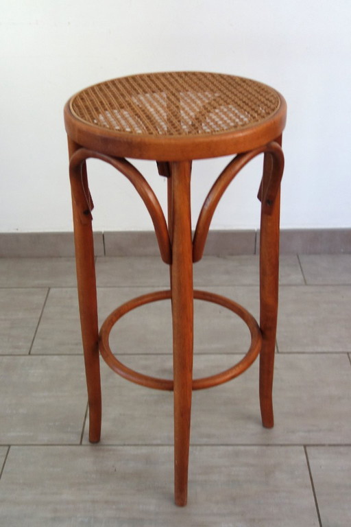 High bentwood stool with vintage cane seat
