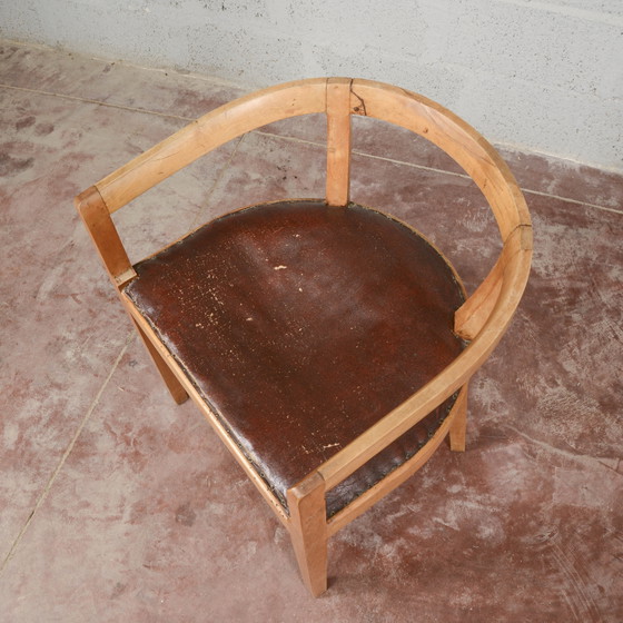 Art Deco Bucket Armchair – Leather, Wood (photo 9 of 11)
