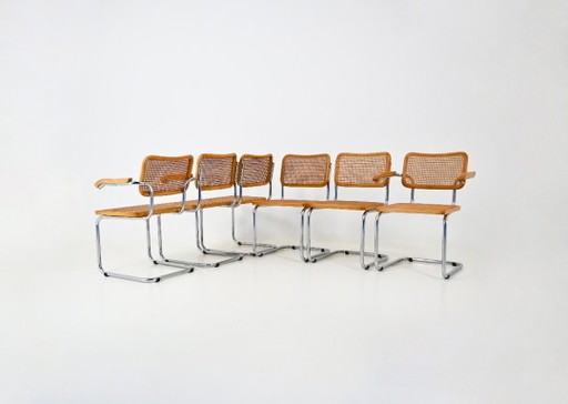 Sedie da pranzo modello B32 di Marcel Breuer, set da 6 – eetkamerstoelen, Rattan, Wood