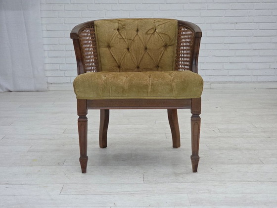 Image 1 of Fauteuil danois des années 1950, revêtement en velours et en maille, bois de chêne.